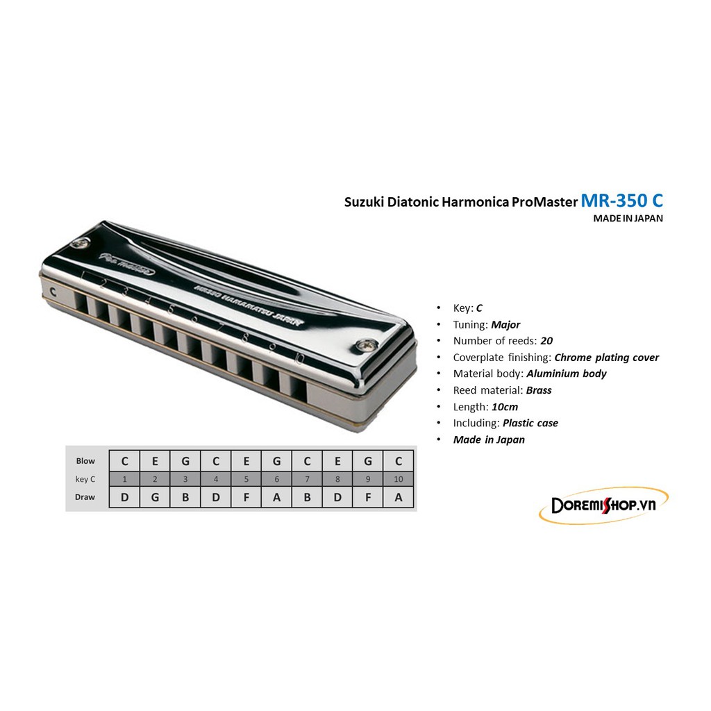 Kèn khẩu cầm Suzuki Diatonic Harmonica ProMaster MR-350 C