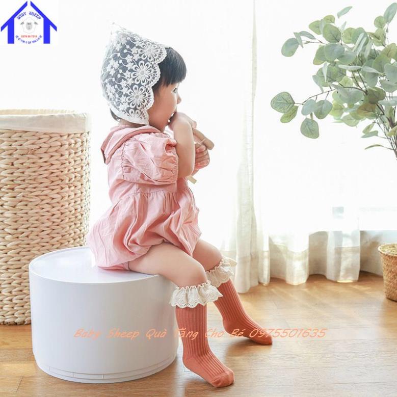 Tất Hàn Quốc cao cổ cho bé gái 0-3 tuổi chất liệu cotton phối ren xinh xắn cho bé gái