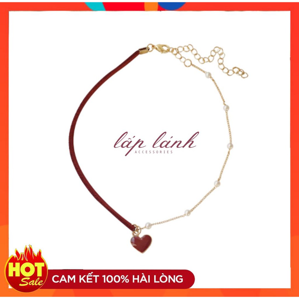 [Có sẵn] Vòng Cổ/ Dây chuyền Choker Đính Hạt Trái Tim Đỏ Phong Cách Hàn Quốc VC9