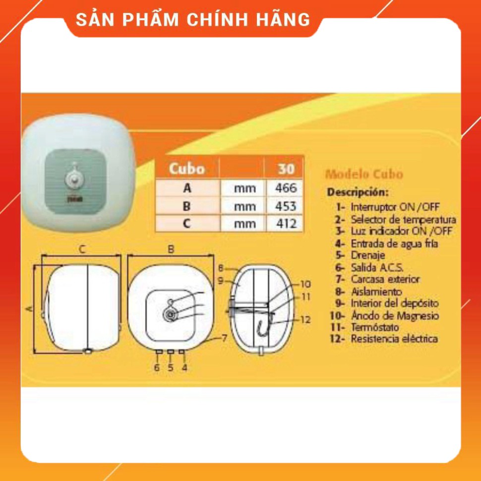 Bình nước nóng Ferroli CUBO E có chống giật (30L)