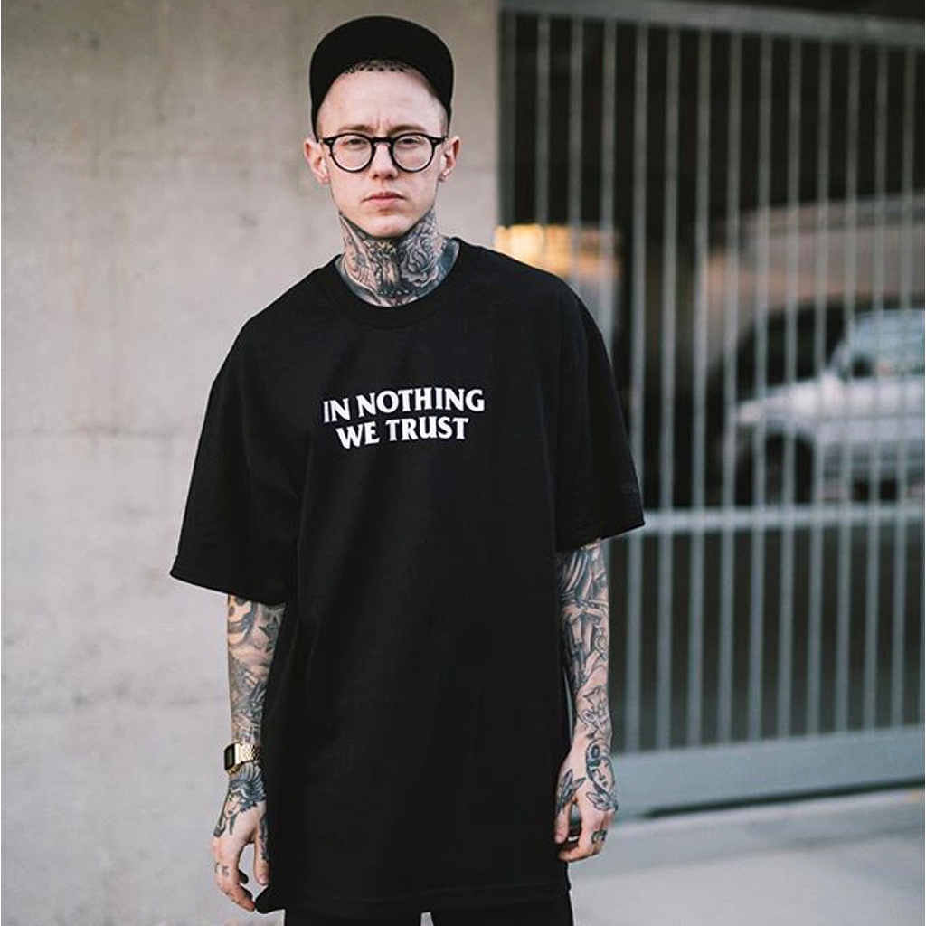 Áo thun tay lỡ nam nữ form rộng HY KOREA in hình In Nothing We Trust DC324 Vải cotton 75% co giãn 4 chiều