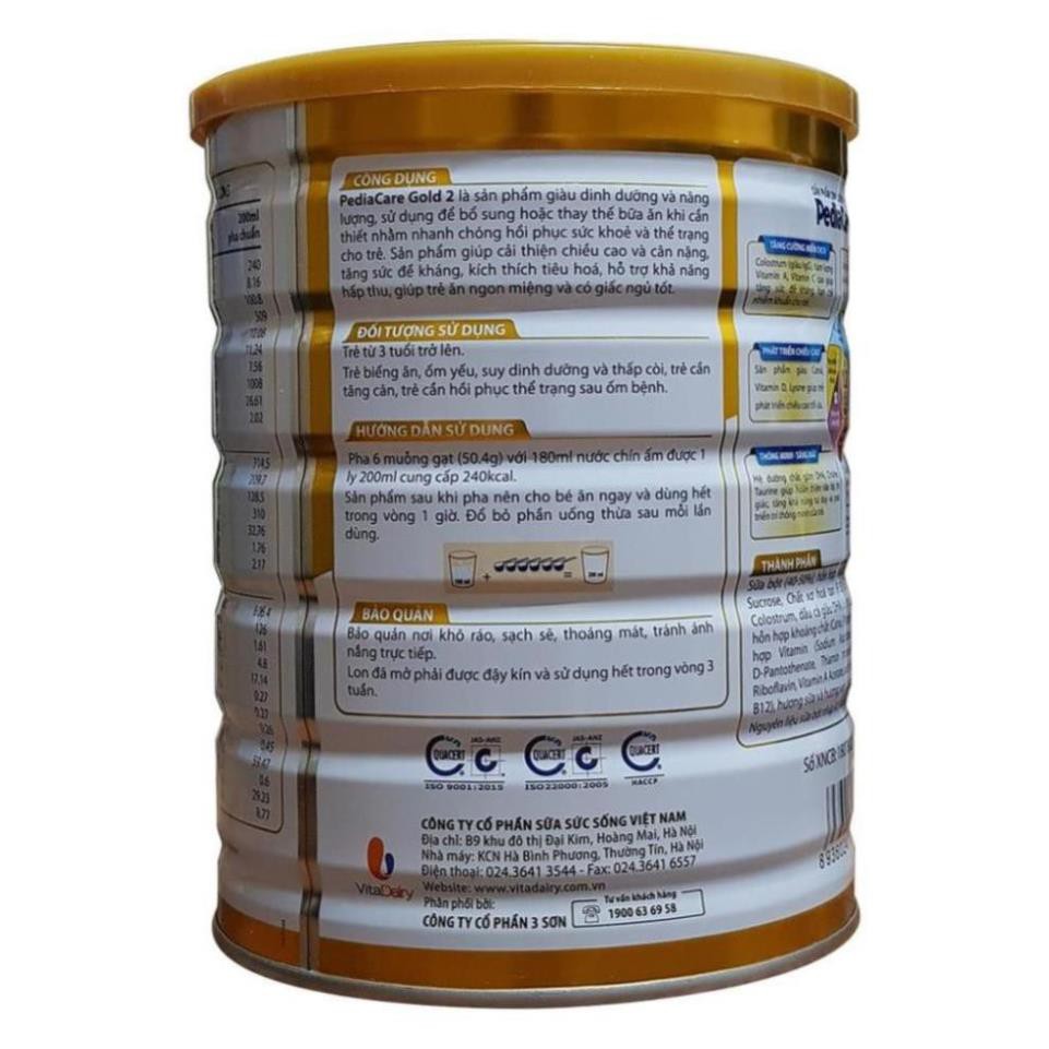 [LẺ GIÁ SỈ] Sữa Pediacare Gold 2 900g Viện Dinh Dưỡng Dành Cho Trẻ Biếng Ăn - Suy Dinh Dưỡng - Thấp Còi (pedia care)