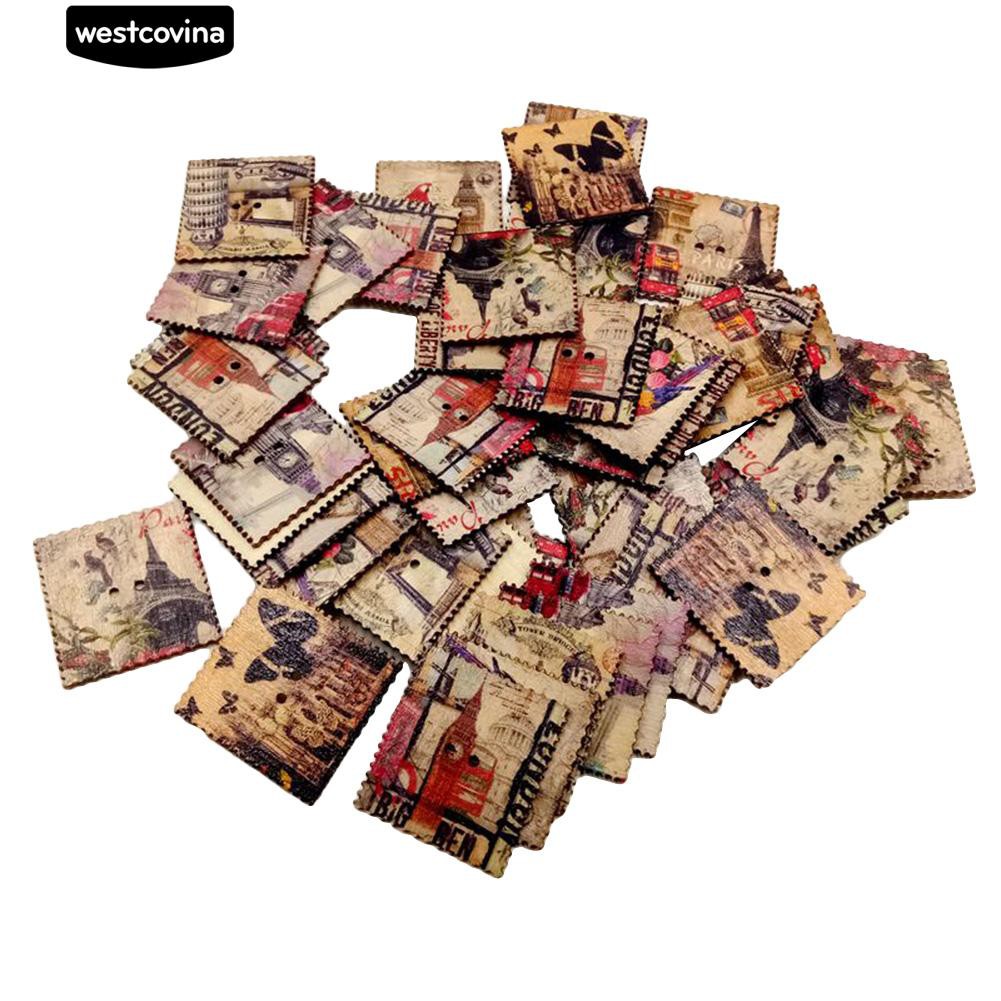 Set 50 Cúc Gỗ Hình Tháp Phong Cách Cổ Điển Dùng Để Làm Đồ Trang Trí Thủ Công