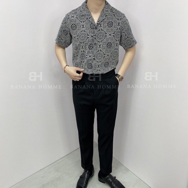 Áo Sơ Mi Nam Hoạ Tiết Vintage Cộc Tay BANANA HOMME Chất Lụa Cao Cấp, thoáng mát, không nhăn 2021