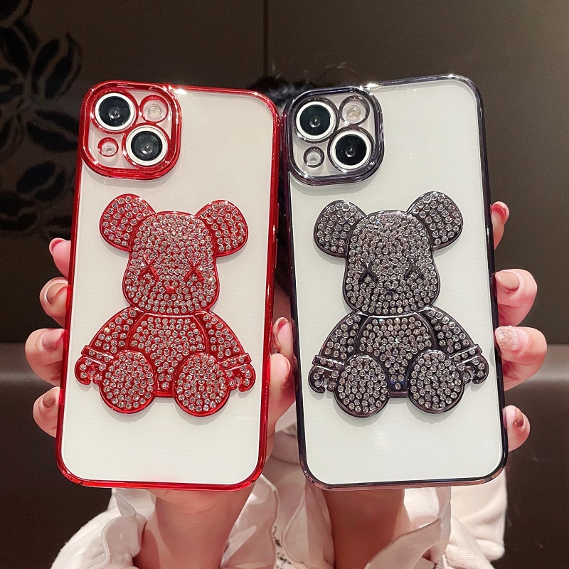 Ốp Điện Thoại TPU Dẻo Mạ Điện Họa Tiết Chú Gấu Dễ Thương Cho iPhone 14 13 12 11 Pro Max