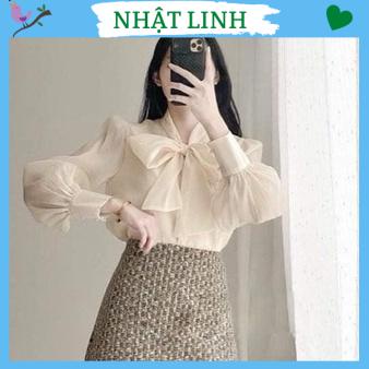 Áo sơ mi trắng nữ NHẬT LINH áo sơ mi tay dài cổ thắt nơ to tay phồng hàng đẹp - A534