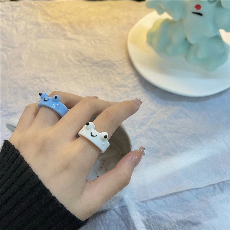 Set 4 Nhẫn Hình Ếch Nhiều Màu Dễ Thương Dành Cho Nữ