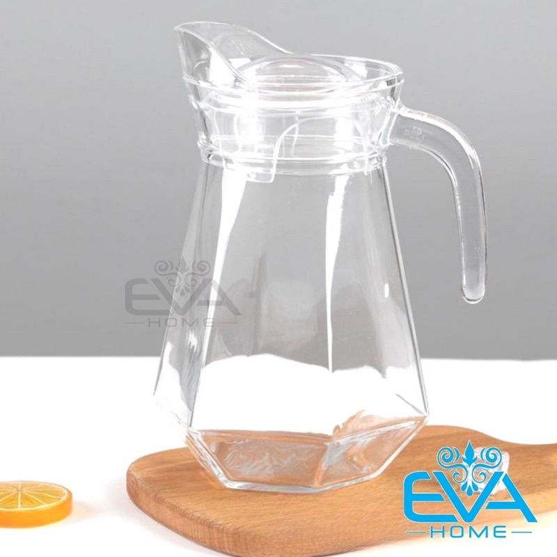 Bình Thuỷ Tinh Đựng Nước 1.3L Quai Cầm Miệng Rót Cạnh Kim Cương EH1028 Glass Pitcher Diamond Shape Striped Jar 1300 ML