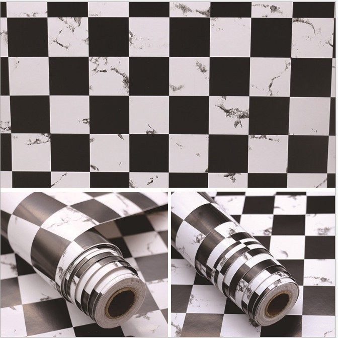 1 mét Decal giấy dán tường ô trắng đen khổ rộng 0.45m keo sẵn