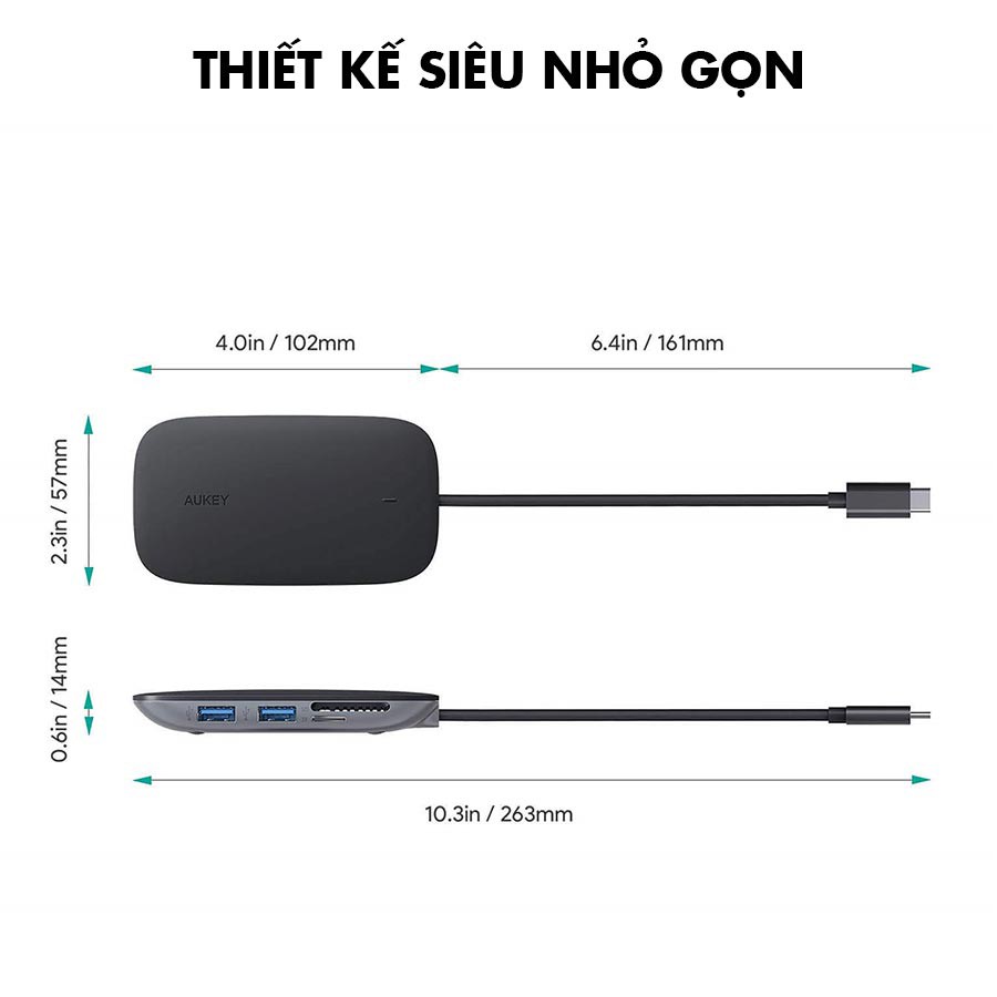 Hub Chia Cổng AUKEY CB-C68 7 Cổng (1 Cổng Type C PD 100W - 1 HDMI Hỗ Trợ 4K - 3 Cổng USB 3.0 - 1 Cổng SD + 1 MicroSD)