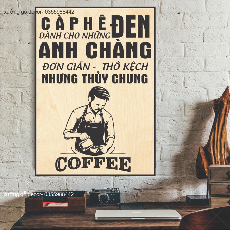 Tranh treo tường quán Cafe, quán trà sữa trang trí tiệm shop, decor không gian bằng gỗ.