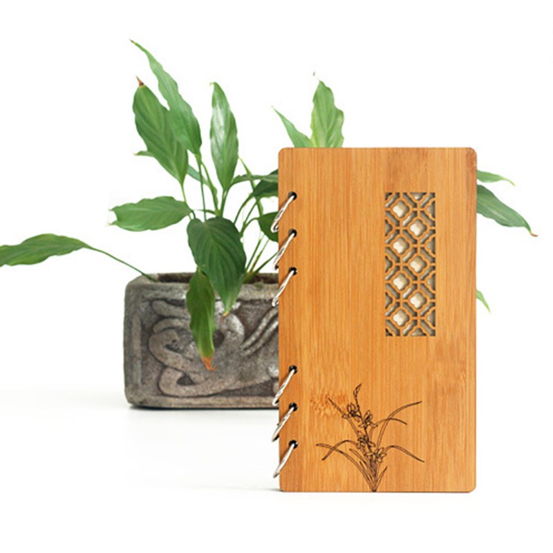 SEL Wooden Loose Leaf Blank Refillable Handmade Ledger Diary Chinese Garden Style