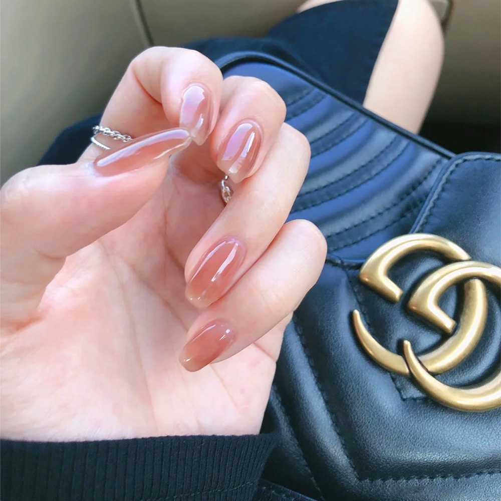 Bộ 24 Móng Tay Giả Dài Trung Bình Đính Kim Cương Nhân Tạo Phong Cách Hàn Quốc