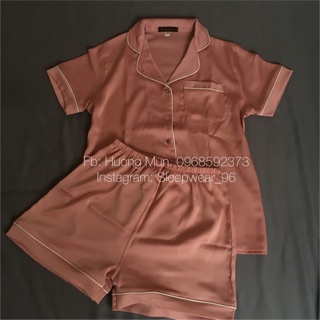 Bộ ngủ lụa cộc tay sz M màu hồng đỗ