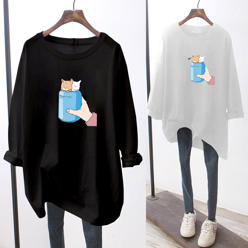 NRVP Áo thun dài tay nữ dáng rộng họa tiết xinh xắn thời trang mùa thu 2020