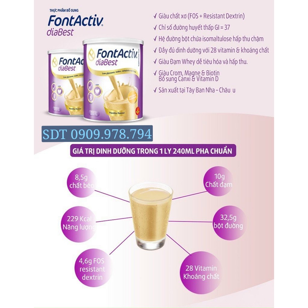 Sữa bột dành cho người bị Tiểu Đường-FontActive ® Diabest nhập khẩuTây Ban Nha Lon 400gr