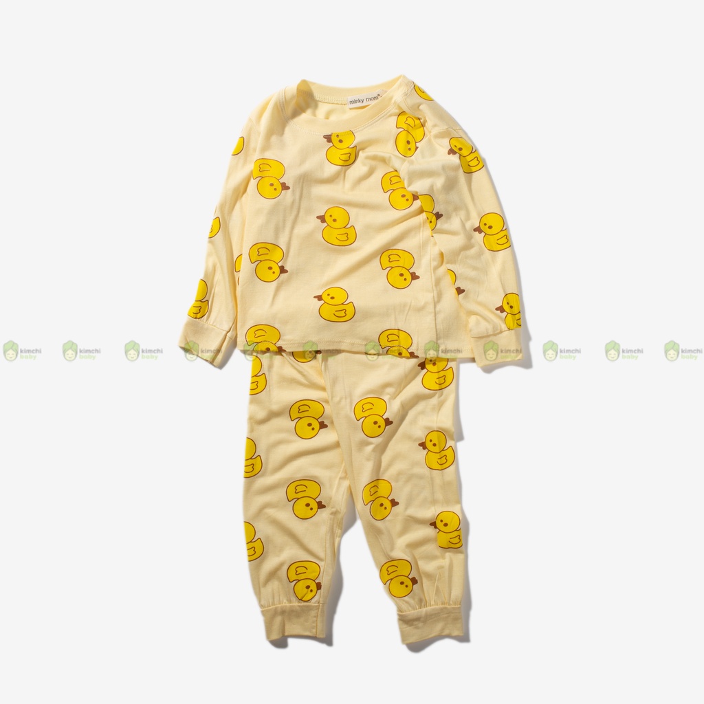 Bộ Thun Lạnh Dài Tay Cho Bé Gái, Bé Trai Minky Mom Hoạ Tiết Vịt Vàng, Bộ Quần Áo Cho Bé Mặc Nhà MKMTD2232