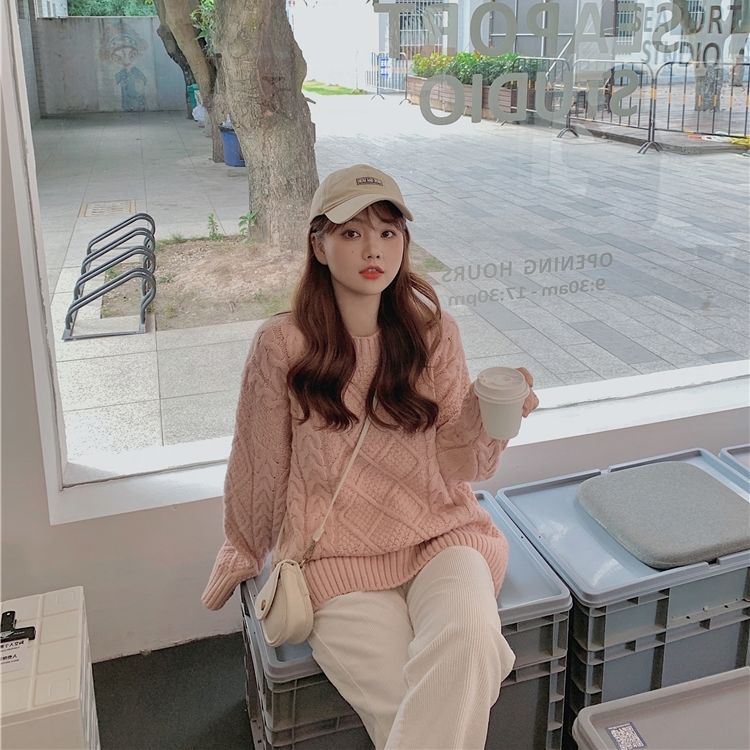 Áo len dệt kim dáng rộng thời trang thu đông cho nữ, áo Sweater