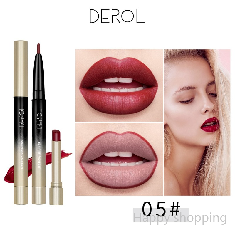 (Hàng Mới Về) Son Môi Hai Đầu Kiêm Chì Kẻ Viền Môi Derol Chống Dính Không Phai Màu