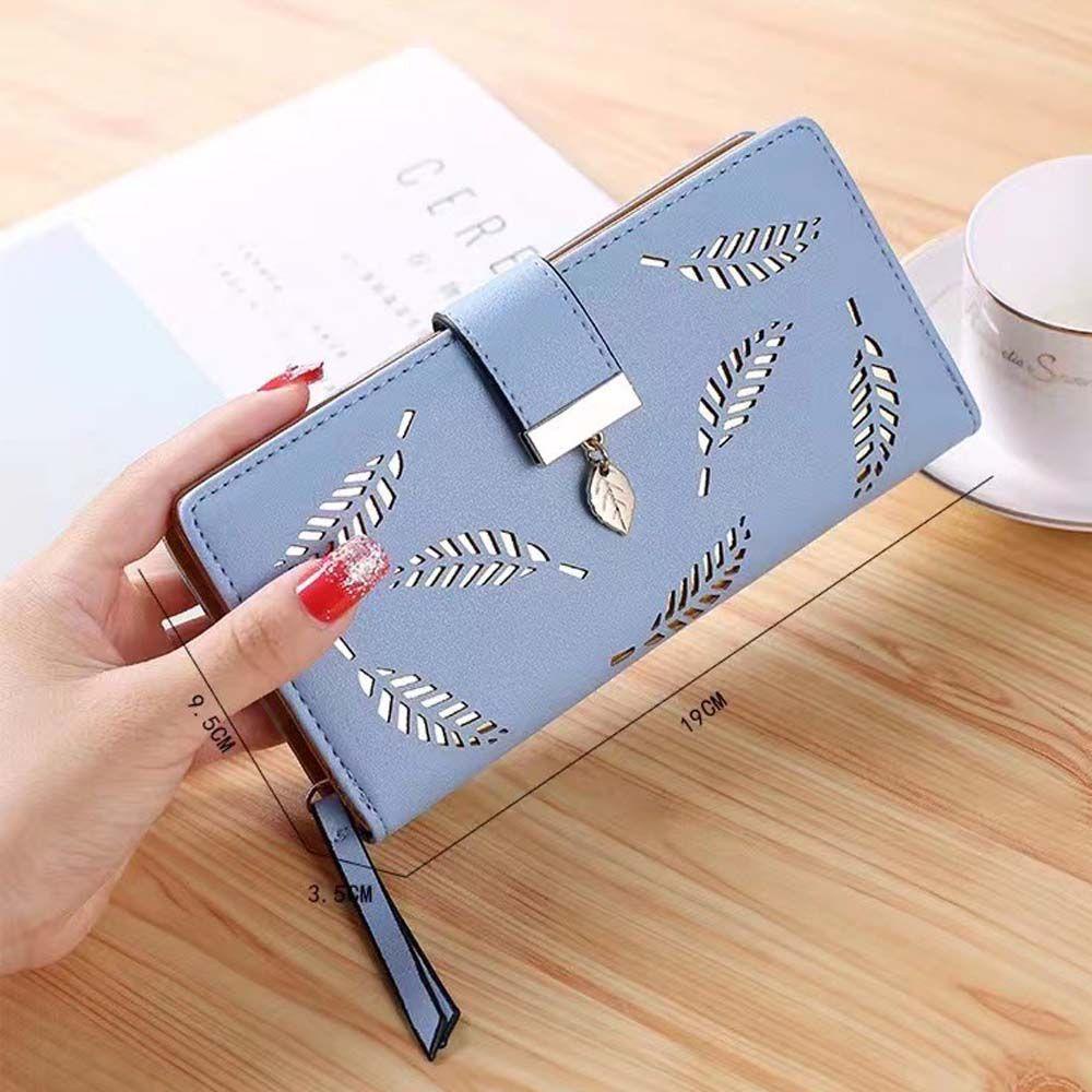 Ví Đựng Tiền Xu Bằng Da PU Họa Tiết Lá Rỗng Có Khóa Kéo