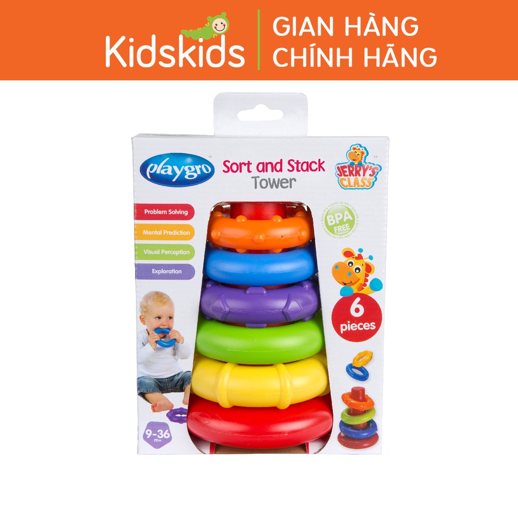 Đồ chơi tháp vòng sắc cầu vồng xếp chồng Playgro, cho bé từ 10-36+ tháng