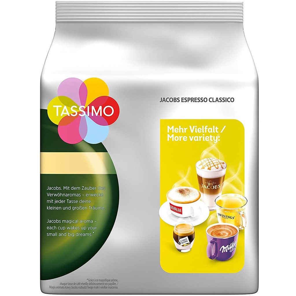 (Máy Tassimo) Cà phê Viên nén Tassimo, Espresso, Latte Machiato, Capuchino, XL Crema Date 5-2022