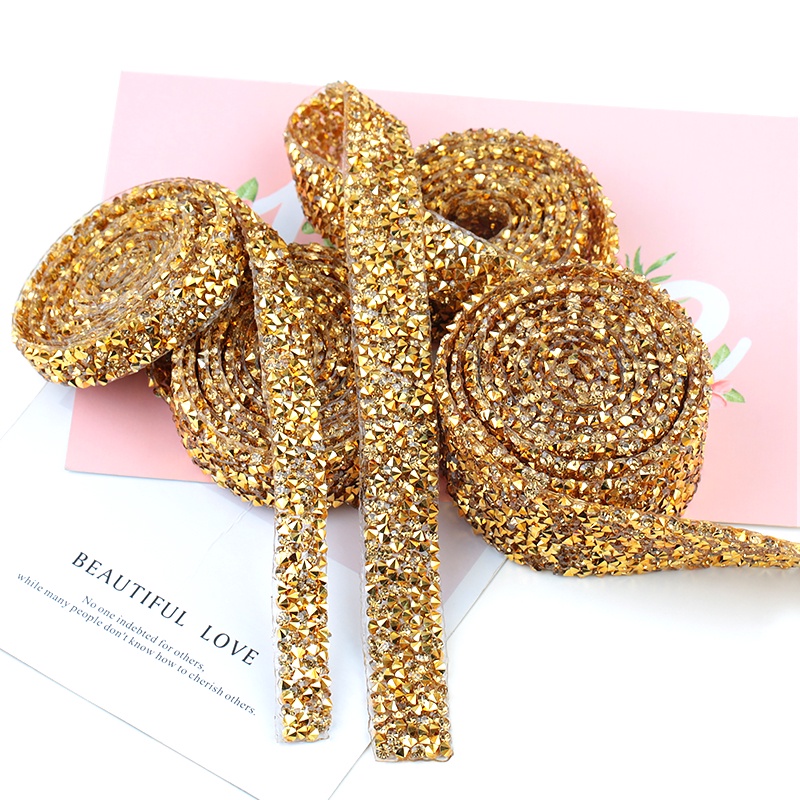 Qiao Miếng Dán Ruy Băng Đính Đá Pha Lê Lấp Lánh Strass 1 Yard Trang Trí Đầm