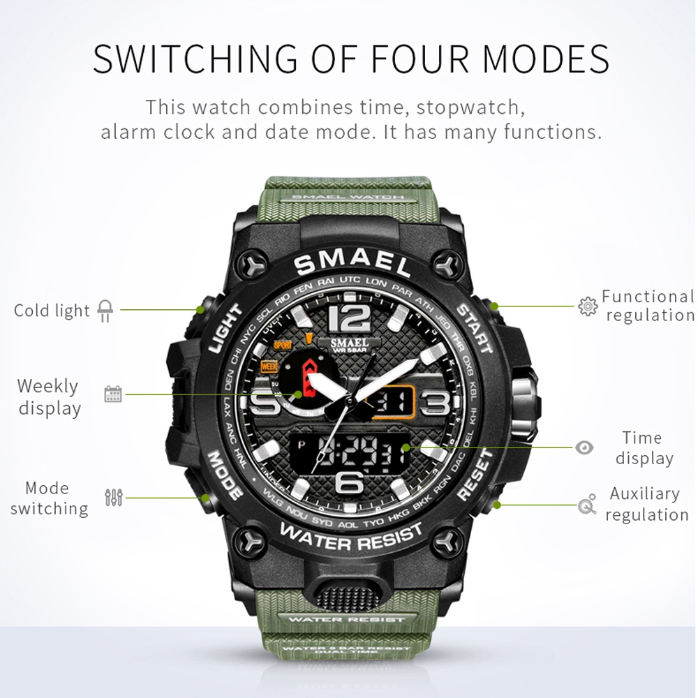 SMAEL 1545 Men's Sports Watch 50M Waterproof LED Analog Digital Watches