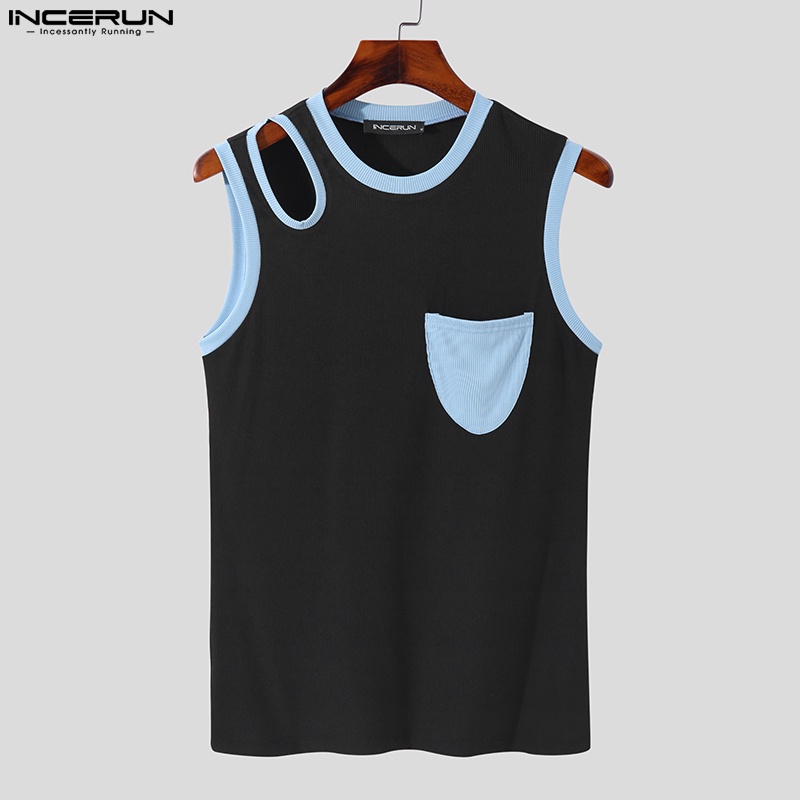 Áo thun ba lỗ INCERUN có túi màu sắc trẻ trung dành cho nam