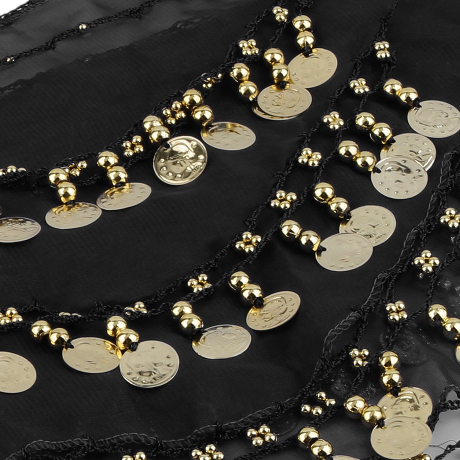 3 Rows 128 Gold Coins Belly Dance Costume Hip Scarf Skirt Belt Wrap Waist