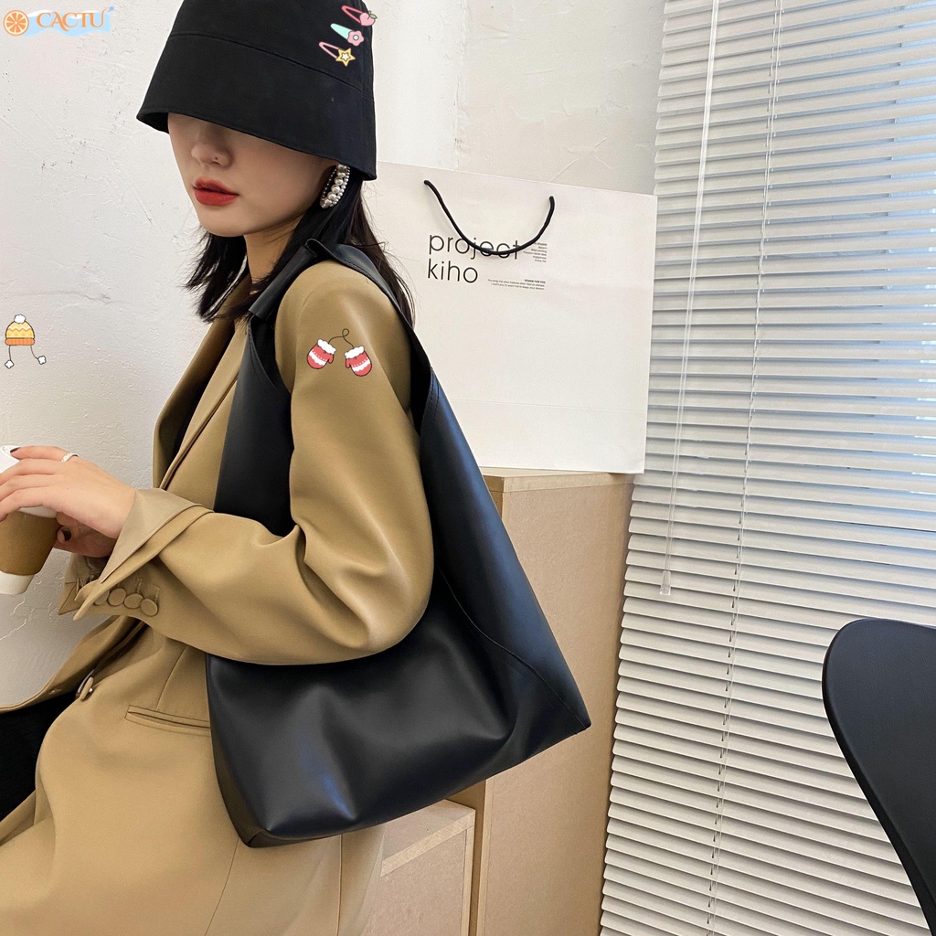 Túi Xách Tay Bằng Da PU Màu Trơn Sức Chứa Lớn