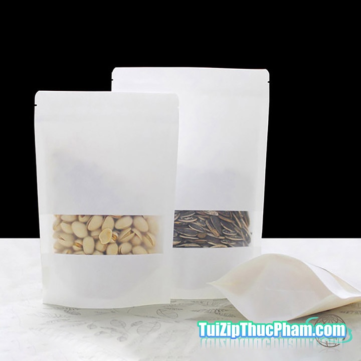 100 Cái Túi Zip MIS Size 10x15 cm Đựng 70g Bột Mịn, Túi Giấy Kraft Trắng Có Cửa Sổ, Phủ BOPP CPP chống ẩm tốt