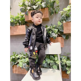 (HÀNG QC) ÁO KHOÁC DA IN HÌNH MICKEY CHO BÉ