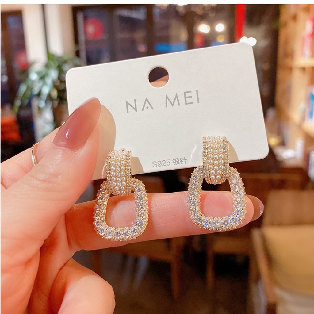 Bông Tai Đính Kim Cương Và Ngọc Trai Giả Cao Cấp Phong Cách Thời Trang Mới 2022