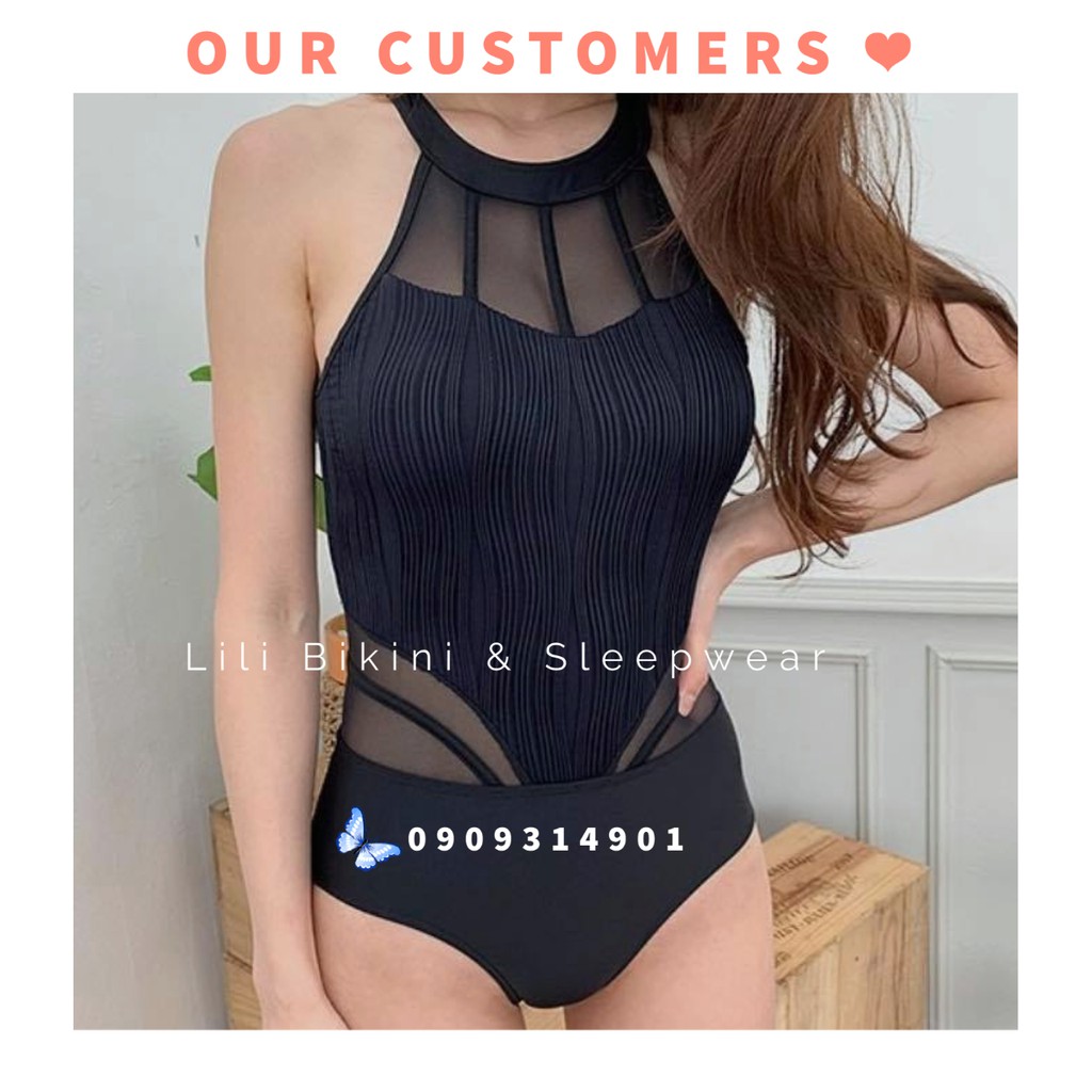 Bikini một mảnh đen viền lưới sexy, monokini mẫu mới Hàn Quốc tôn dáng che bụng nâng ngực | BigBuy360 - bigbuy360.vn