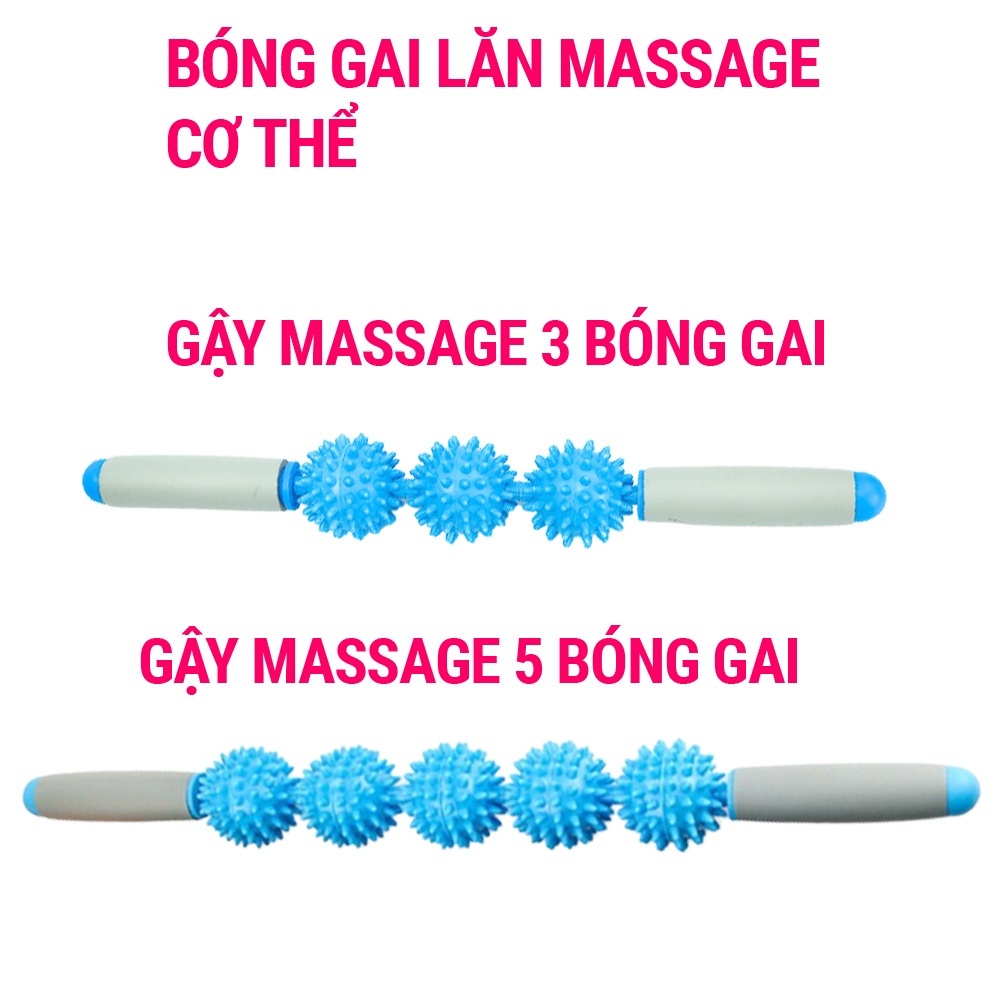 Con lăn Massage Mã M3-5 Có 5 bóng gai Xoay 360 Độ, thanh lăn massage cơ đùi, Vai, Cổ khi tập thể dục Yoga