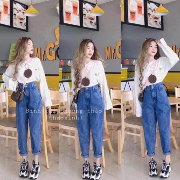 Quần jean boy cạp cao 2 khuy