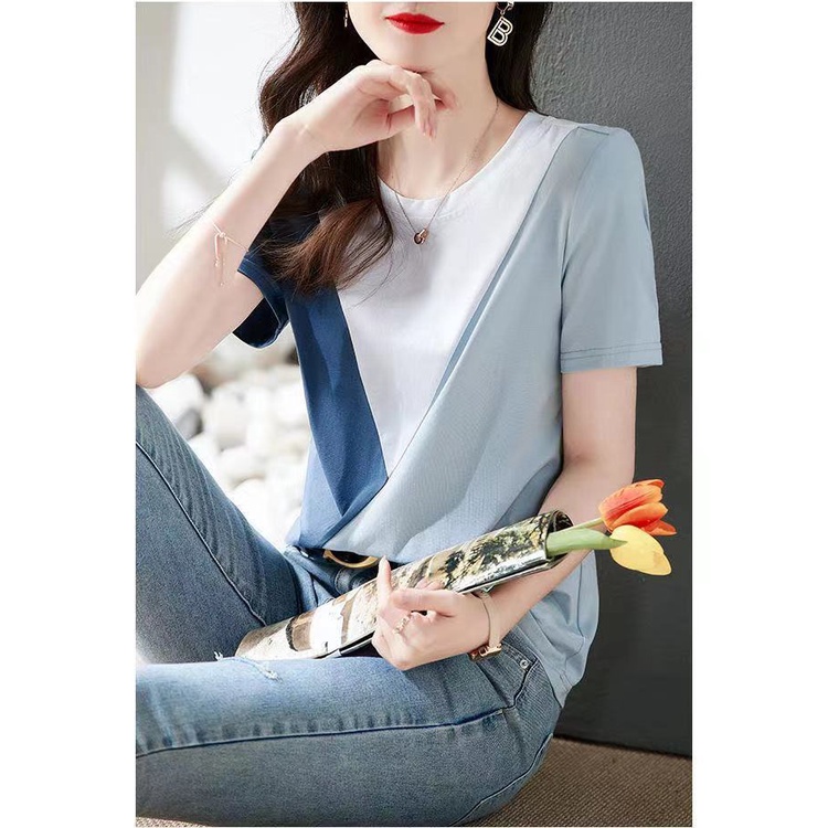 Áo Thun Nữ Ngắn Tay Phối Màu Tương Phản Thời Trang Mùa Hè C9186 Lên Đến 40-80KG