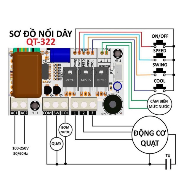 Mạch quạt điều hòa, quạt phun sương, quạt thông thường QT-322, 220v 300w