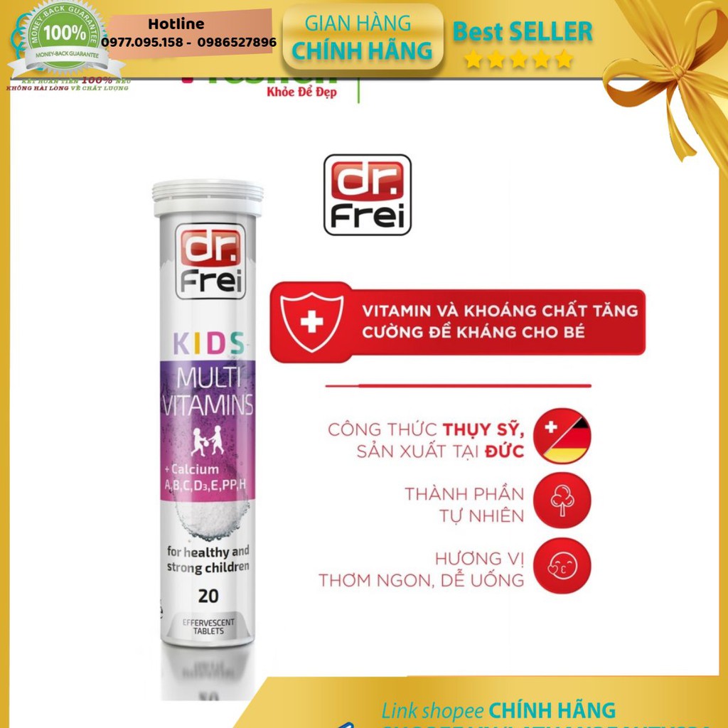 Viên Sủi Bổ Sung Vitamin và Khoáng Chất cho Trẻ Em Dr. Frei Kids Multivitamins + Calcium (20 Viên)
