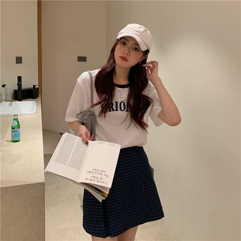 Áo thun SUXI tay ngắn cổ tròn dáng rộng chất liệu cotton in chữ màu sắc đơn giản thời trang mùa hè