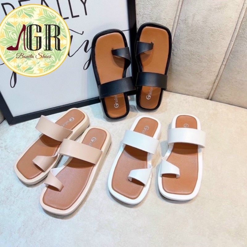 Dép xuồng xỏ quai cắt xéo lót nâu da mềm 3 cm
