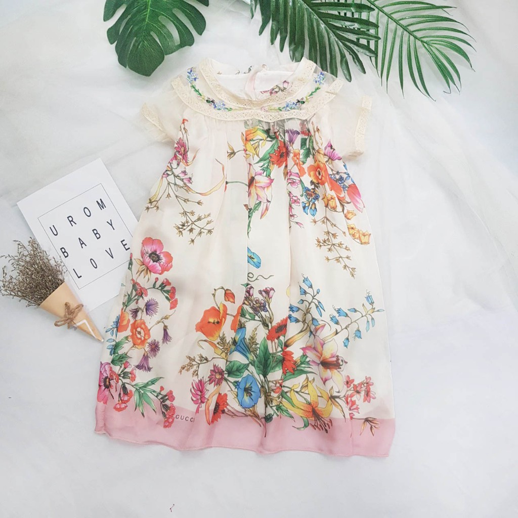 Váy Bé Gái. Váy Hoa Cổ Bèo 18~23Kg