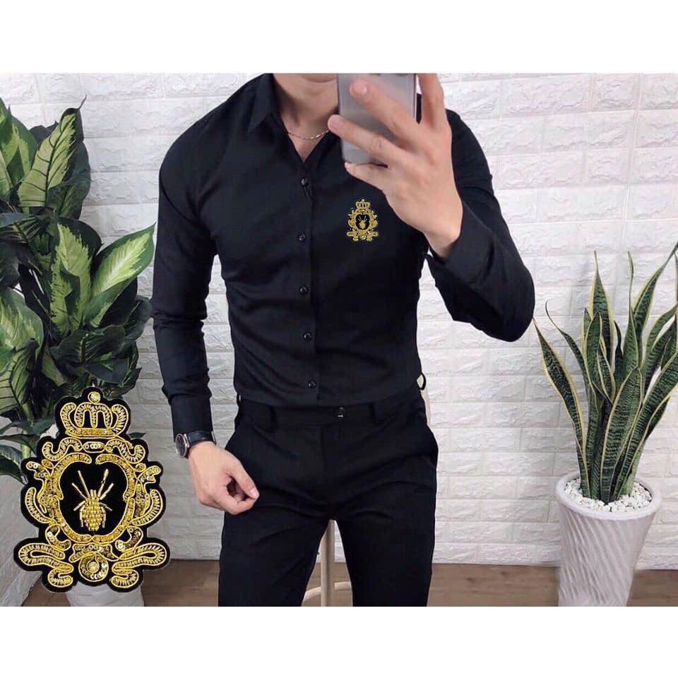 Sơ Mi Trắng Phối Họa Tiết Thêu Nhện Vàng cao cấp Vải Lụa Chống Nhăn Không Xù | BigBuy360 - bigbuy360.vn