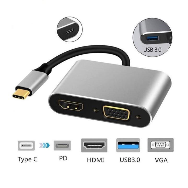 Cáp chuyển USB Type-c ra 4 cổng HDMI/ VGA/ USB và cổng sạc hỗ trợ chế độ Dex - UHV41160