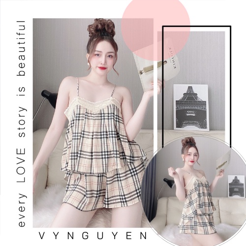Bộ hai dây nhúng ngực phối ren Vy Nguyen Homewear