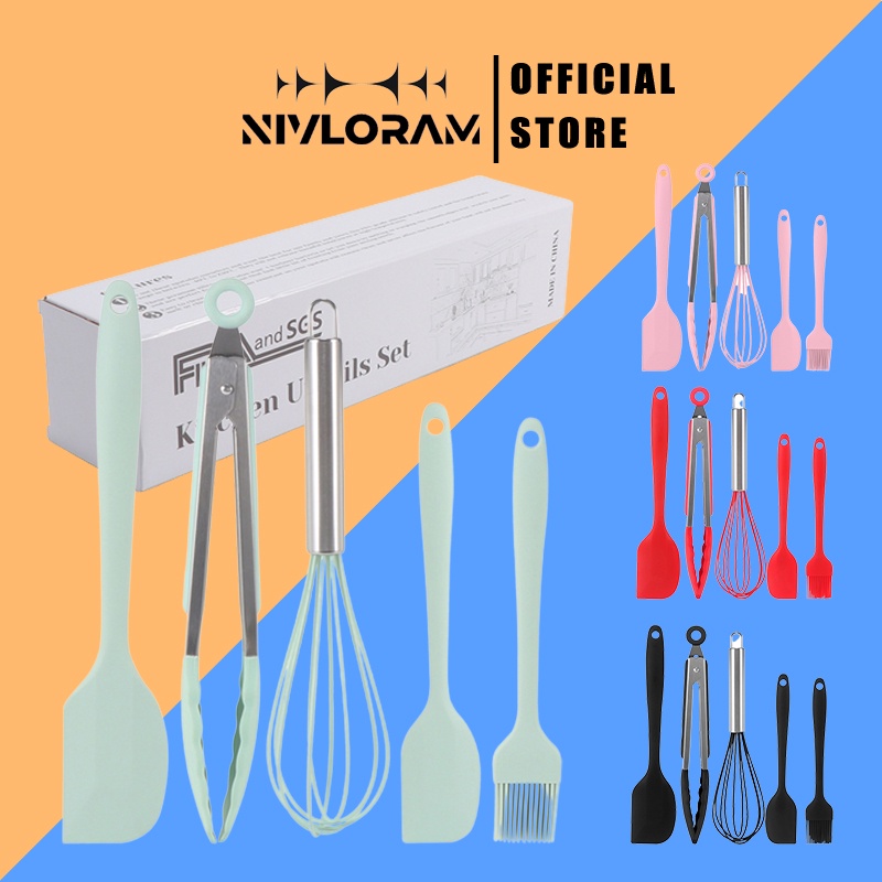 5 Bộ dao, dụng cụ vét bột và cọ quét dầu có chất liệu silicone máy đánh trứng dụng cụ làm bánh dụng cụ nhà bếp khuôn