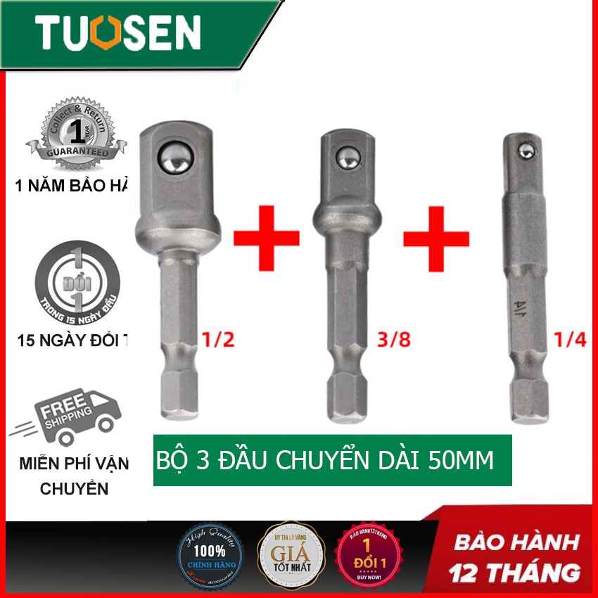 Bộ 3 đầu chuyển đổi máy khoan thành đầu vặn khẩu TUOSEN - Thép Chrome 45#
