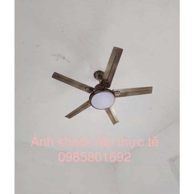 Quạt trần đèn 6 số chao hoa văn xám  lõi đồng hàng cao cấp