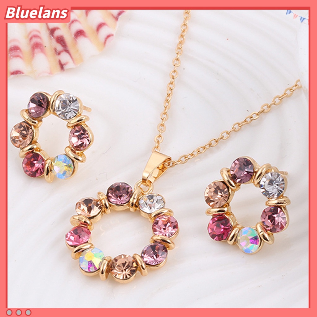 Bộ Vòng cổ + Cặp Khuyên Tai Đính Đá Nhiều Màu Sắc Sang Trọng